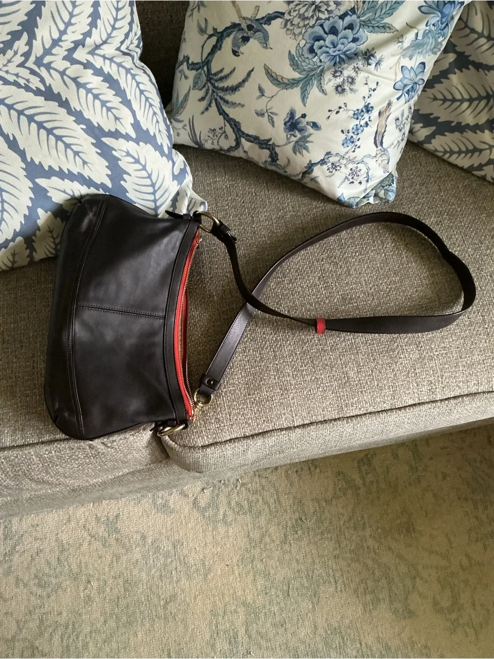 Coach black Leather Crossbody with orange Accents